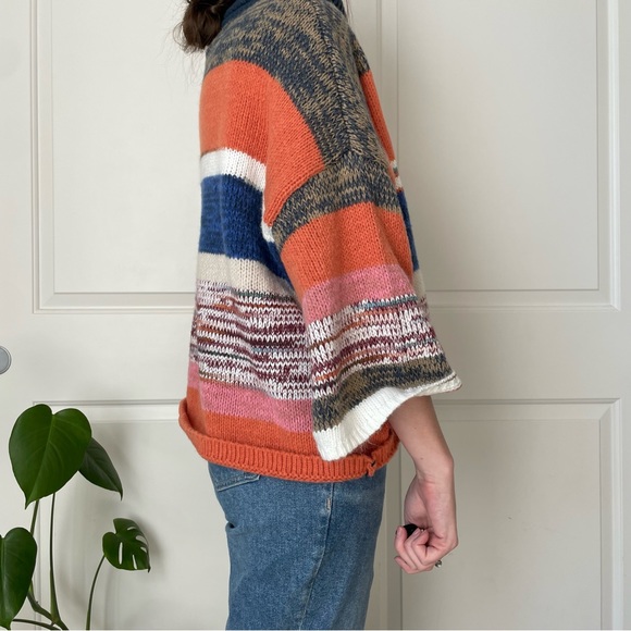 Urban Outfitters Striped Sweater Shirt Wide Sleeves Chunky Knit Long Sleeve - Picture 14 of 16